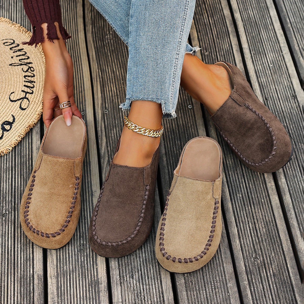 Kiva | Vintage leren orthopedische damesslippers