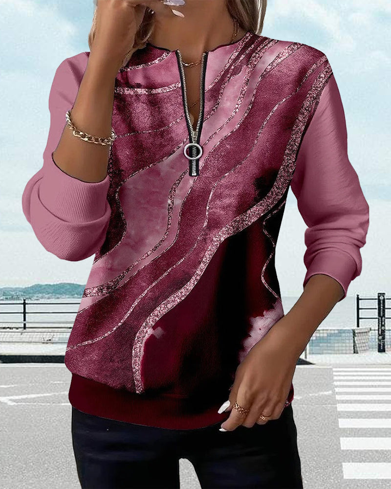 Lera | Sweatshirt met halve rits en vintage print