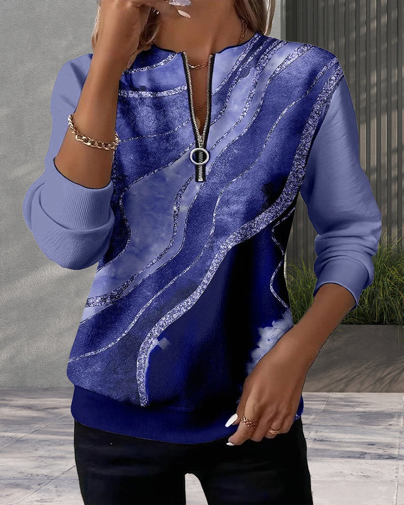 Lera | Sweatshirt met halve rits en vintage print