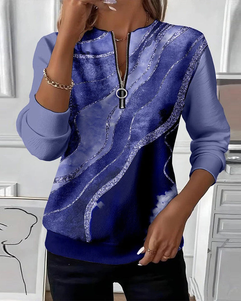 Lera | Sweatshirt met halve rits en vintage print